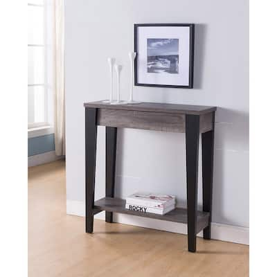 Wooden Console Table With Bottom Shelf, Black And Gray