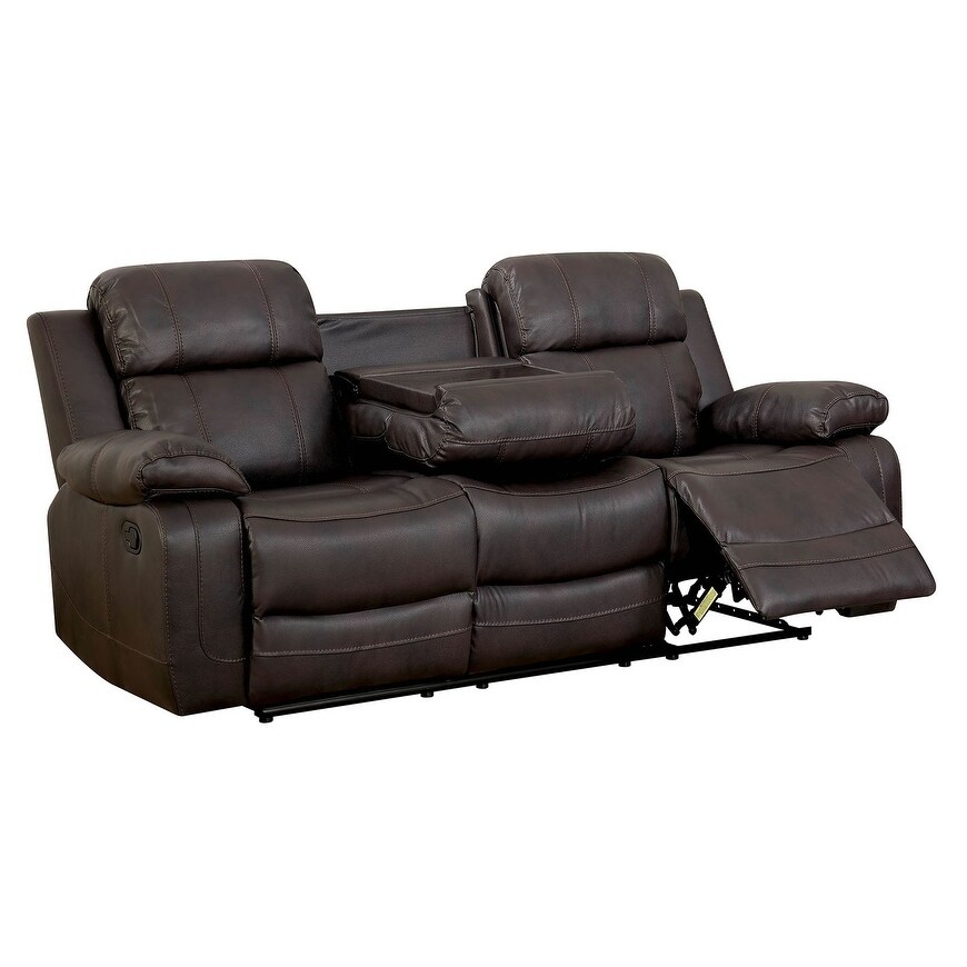 Contemporary Style Double Recliner Sofa With Console And Cup Holders Brown Contemporary Style Double Recliner Sofa With Console And Cup Holders Brown