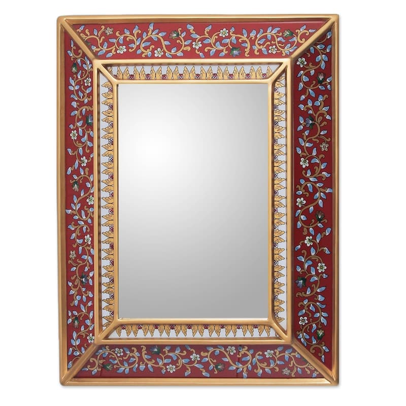 Handmade Cedar Bluebells on Scarlet Mirror(Peru) - Red