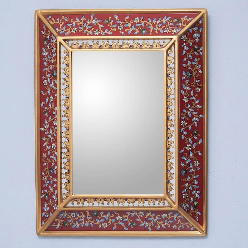 Handmade Cedar Bluebells on Scarlet Mirror(Peru)