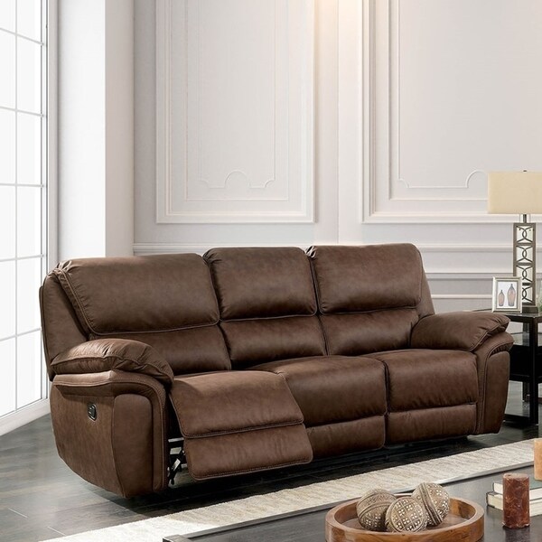 Transitional Style Double Recliner Sofa With Center Console And Cupholder Brown