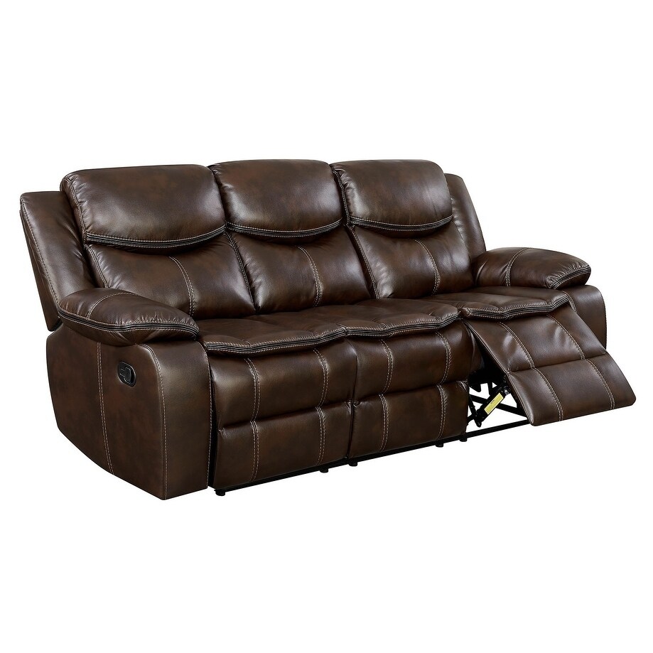 Transitional Style Double Recliner Sofa With Center Console And Cupholder Brown