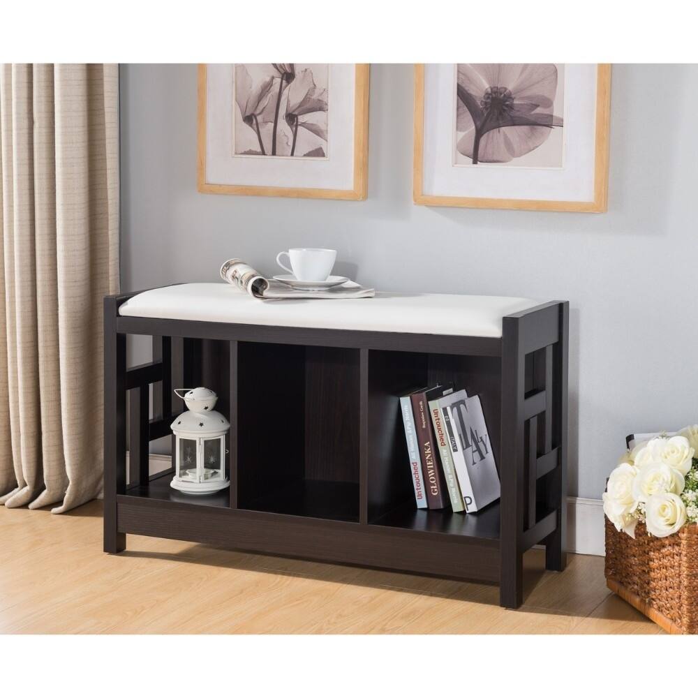 Wooden Entry Bench With 3 Shelves, Red Cocoa Brown