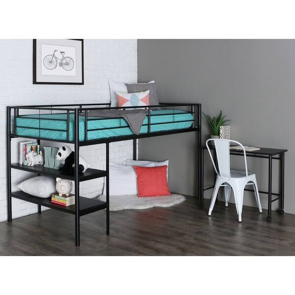 WE Furniture Premium Contemporary Metal Twin Low Loft Bed with Desk ...