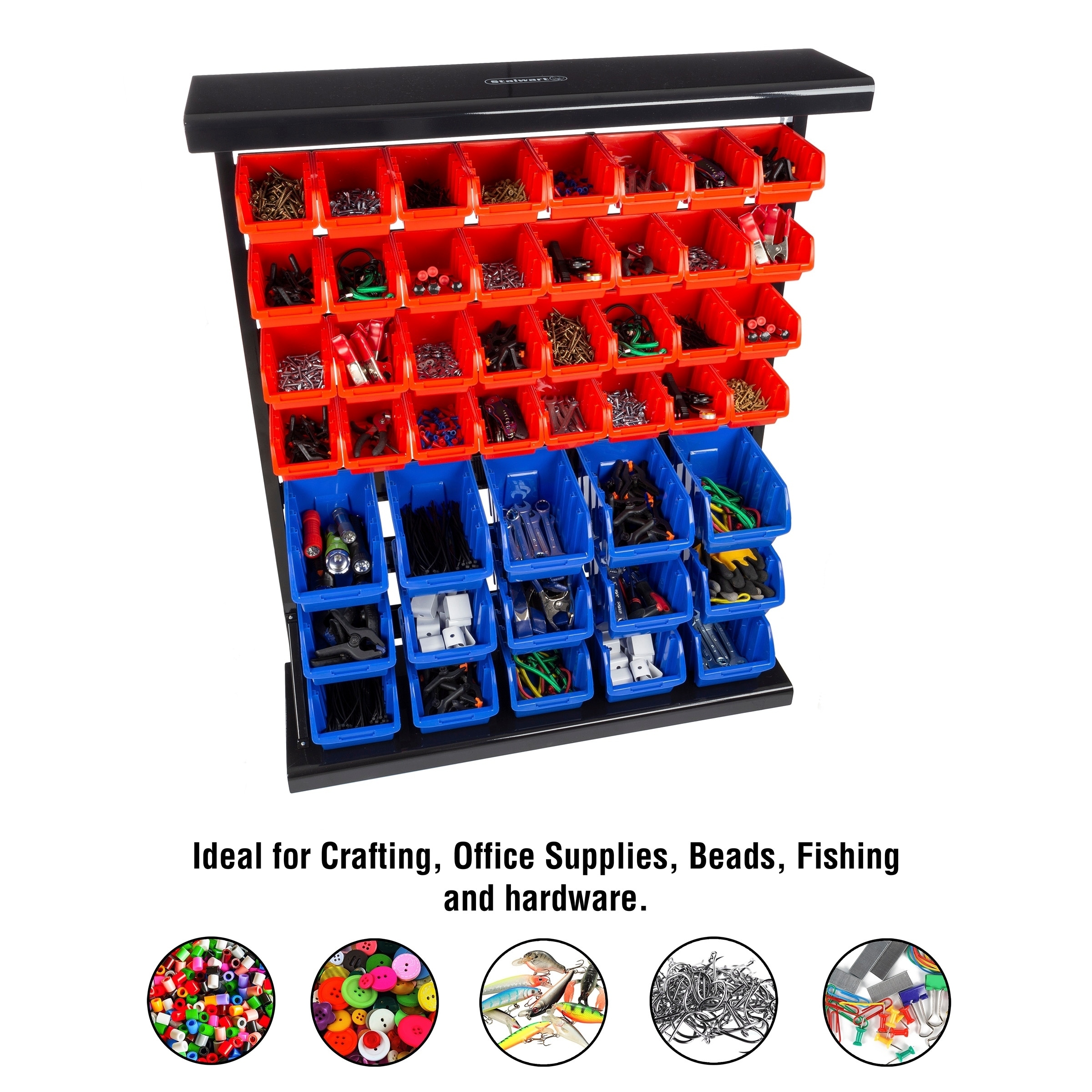 47 Bin Tool Organizer - Wall Mountable Container with Removable Drawers for  Garage Organization, Storage by Stalwart (Red/Blue)