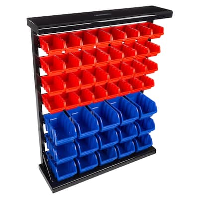 47 Bin Tool Organizer - Wall Mountable Container with Removable Drawers for Garage Organization, Storage by Stalwart (Red/Blue)