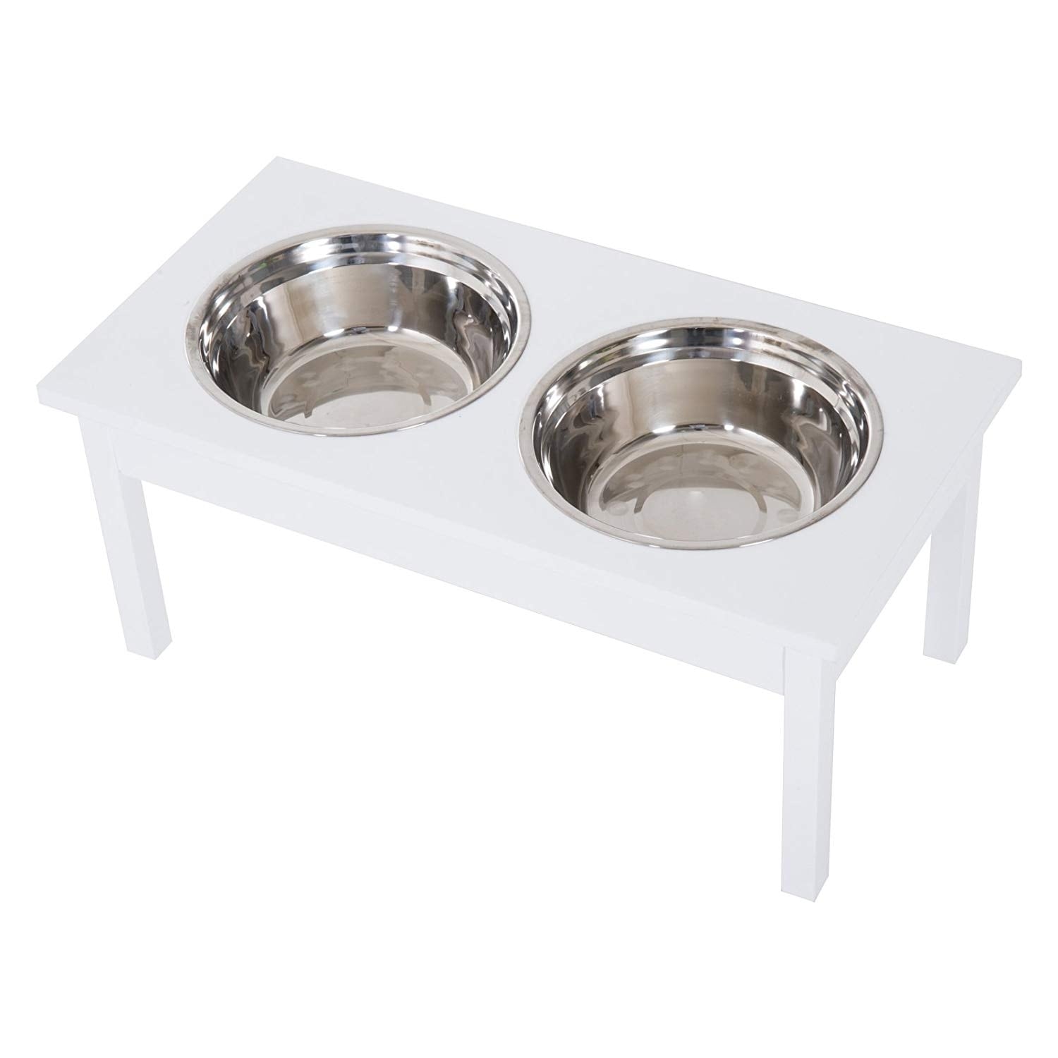 PawHut 17 Dog Feeding Station with 2 Food Bowls, White - Bed Bath
