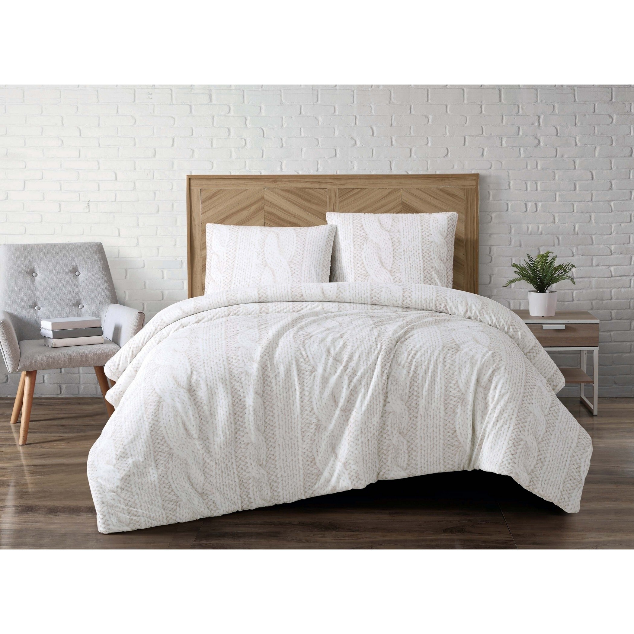 Shop Brooklyn Loom Cable Knit Printed Velvet 3 Piece Duvet Cover