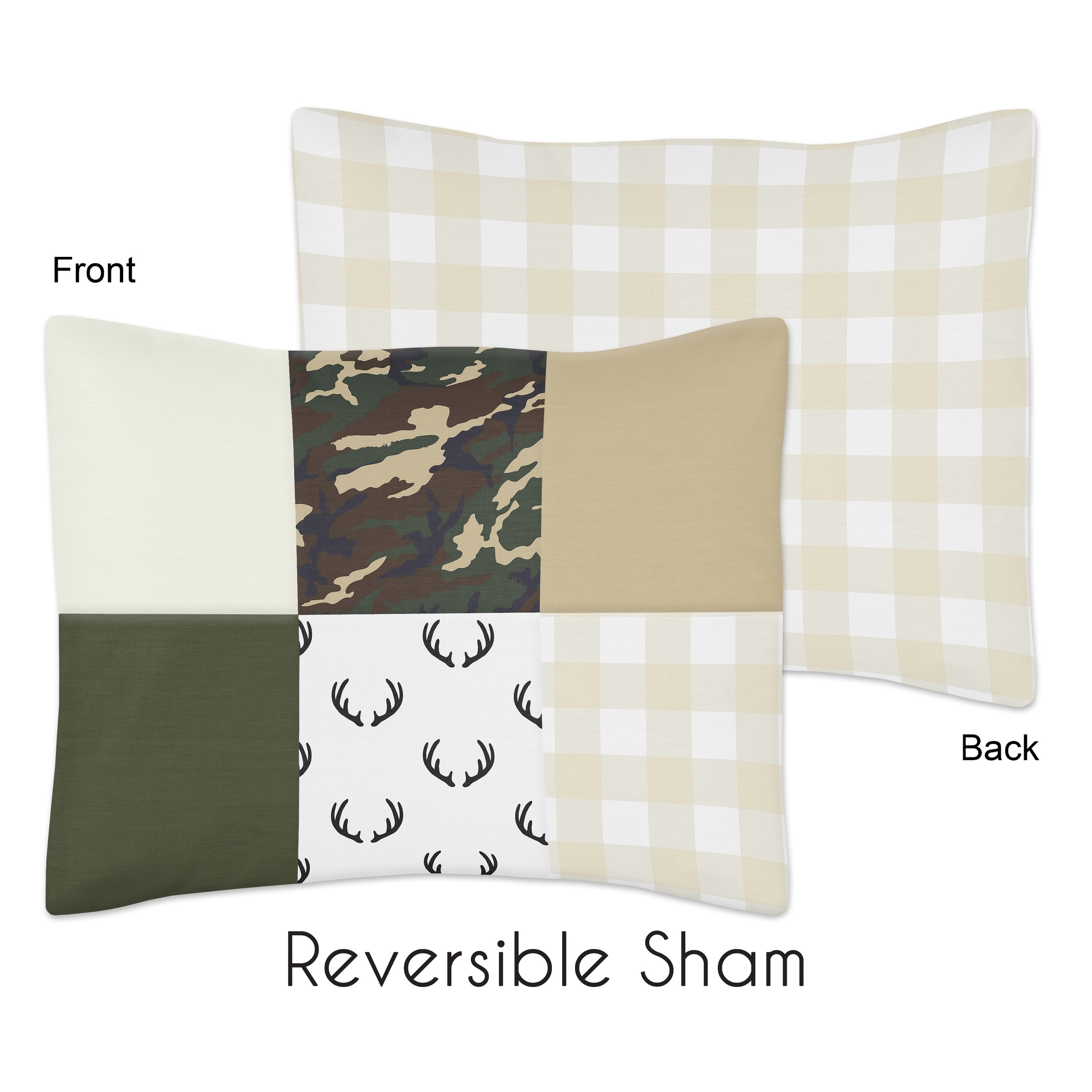 5 Pieces Comforter Sham and Sheets Rustic Camouflage Sweet Jojo Designs Green and Beige Deer Buffalo Plaid Check Woodland Camo Boy Toddler Kid Childrens Bedding Set