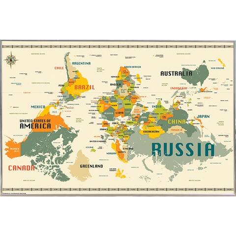 World Map Upside Down Poster with Choice of Frame (24x34)