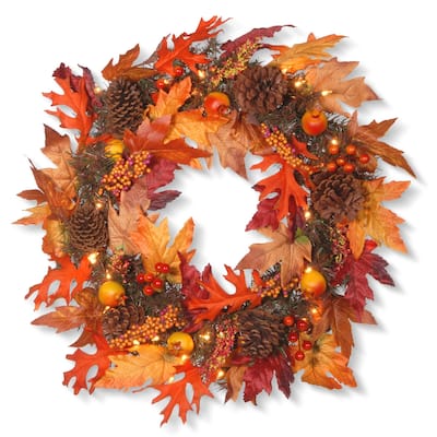 National Tree Company 2 ft. Maple Wreath with Clear Lights - 2 ft