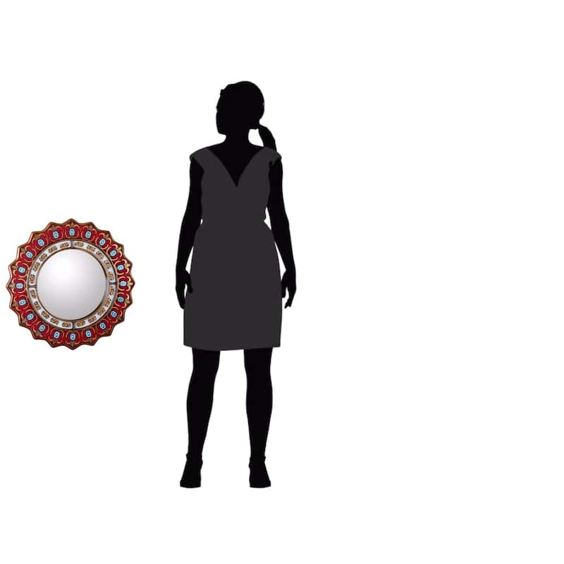 Ruby Medallion Reverse Painted Glass Red Mirror - N/A