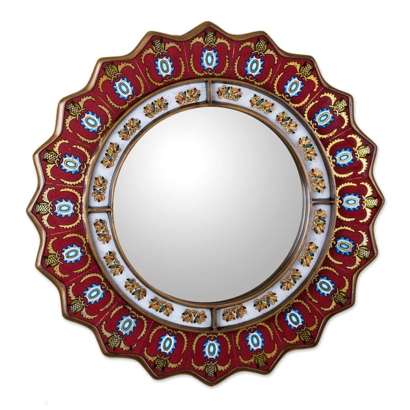 Ruby Medallion Reverse Painted Glass Red Mirror