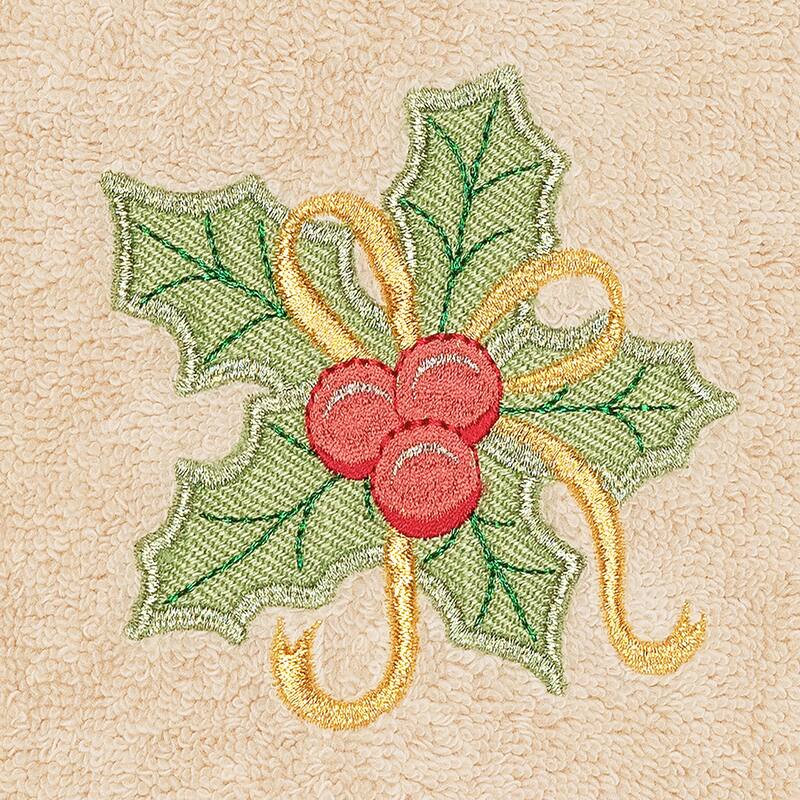Authentic Hotel and Spa Turkish Cotton Christmas Holly Beige Set of 2 Hand Towels