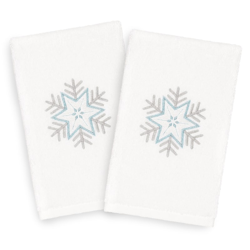 Authentic Hotel and Spa Turkish Cotton Large Snowflake White Set of 2 Hand Towels - N/A