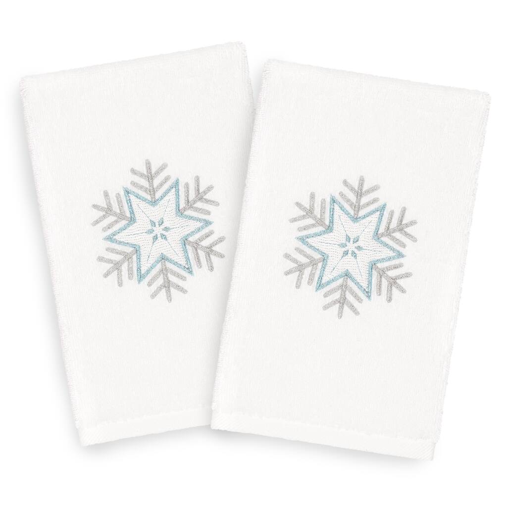 Authentic Hotel and Spa Turkish Cotton Large Snowflake White Set of 2 Hand Towels