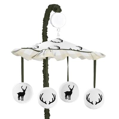 Sweet Jojo Designs Green and Beige Rustic Deer Buffalo Plaid Check Woodland Camo Collection Musical Crib Mobile