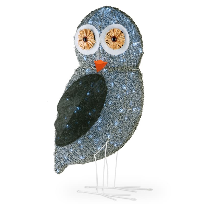 National Tree Company 37 in. Pre-Lit Fuzzy Owl - Gray - 37 in