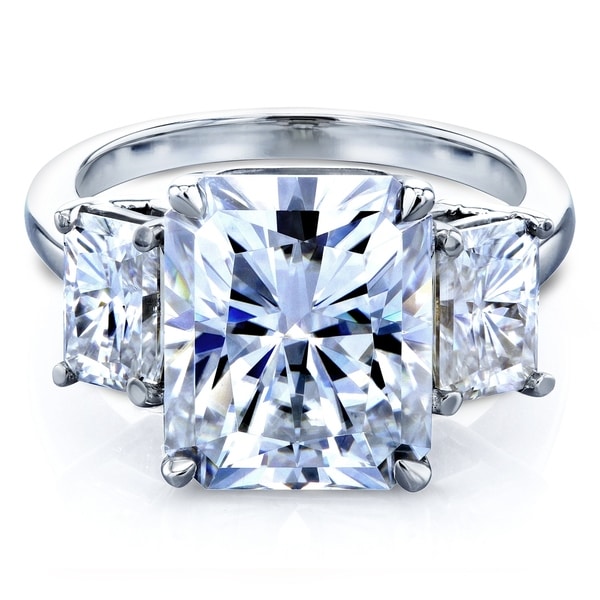 Annello by Kobelli 14k White Gold 6 3/4 Carat TGW 3 Stone Radiant Cut Forever One Moissanite Statement Engagement Ring (DEF/VS). Opens flyout.