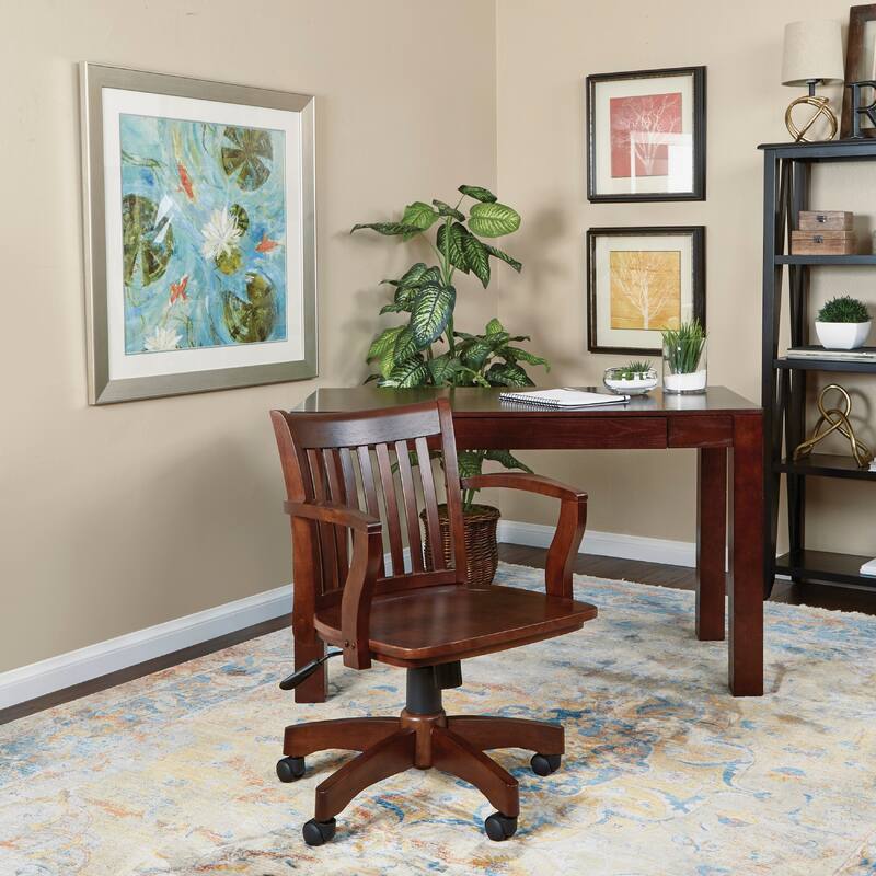 OSP Home Furnishings Deluxe Wood Bankers Chair with Wood Seat in Espresso Wood Finish