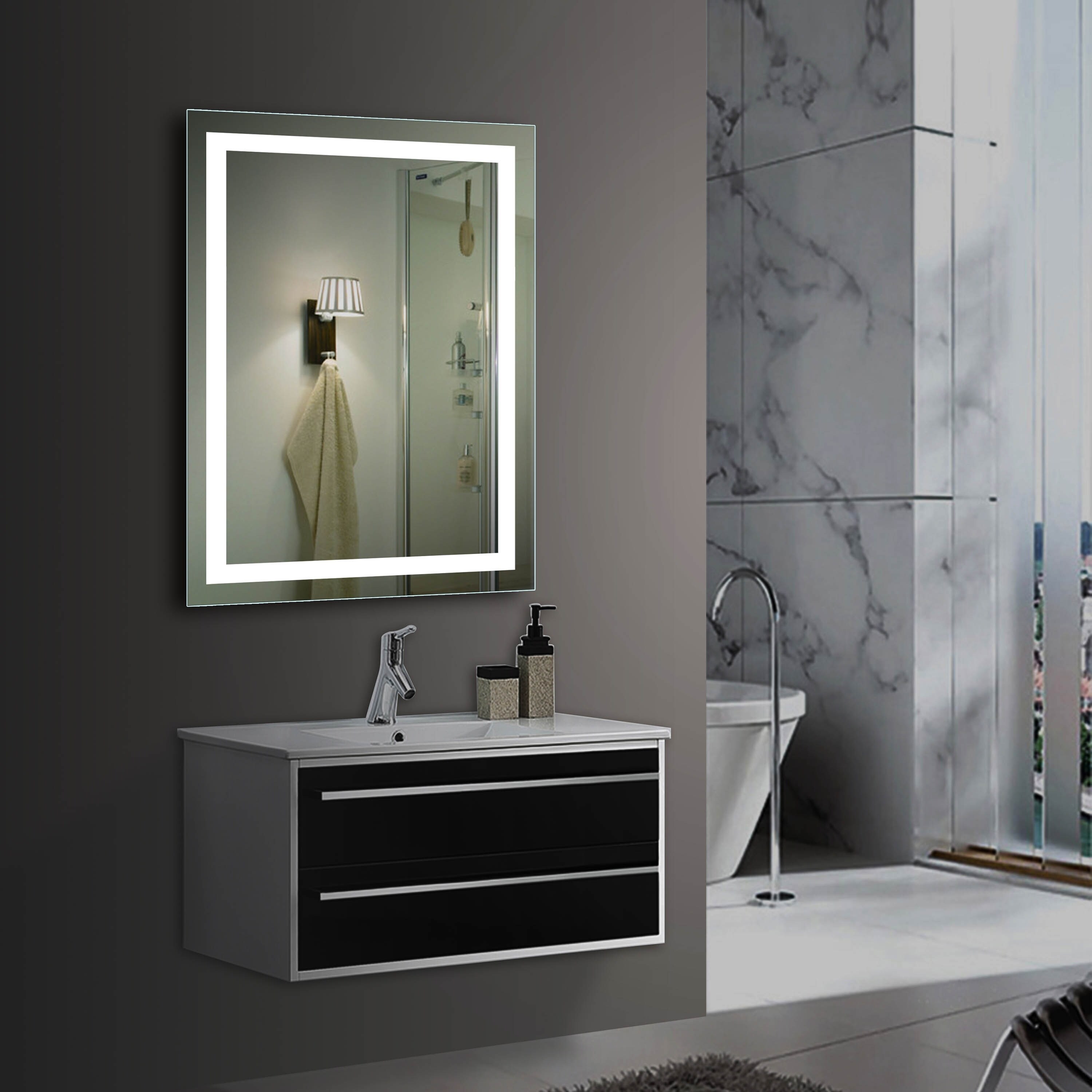 Vero 19.7 in. W x 27.5 in. H Lighted Impressions Frameless LED Wall Mirror in Aluminum Vero 19.7 in. W x 27.5 in. H Lighted Impressions Frameless LED Wall Mirror in Aluminum
