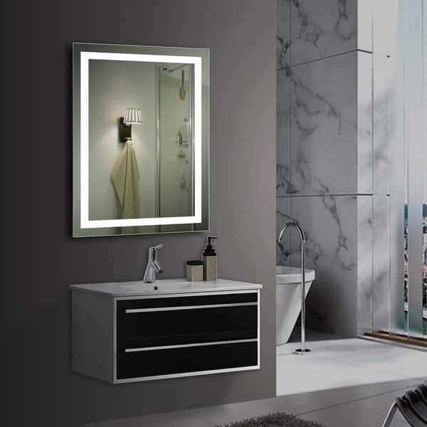 Vero 19.7 in. W x 27.5 in. H Lighted Impressions Frameless LED Wall Mirror in Aluminum Vero 19.7 in. W x 27.5 in. H Lighted Impressions Frameless LED Wall Mirror in Aluminum