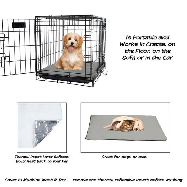 Self Warming Pet Crate Pad- Self Heating Thermal Bed Liner Home-by PETMAKER (Gray)
