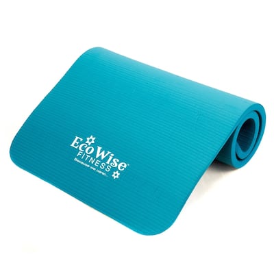 EcoWise Deluxe Workout/Pilates Mat, Extra Thick, Portable, Olive Color, 3/8" thick x 22" width x 72" length - Blue