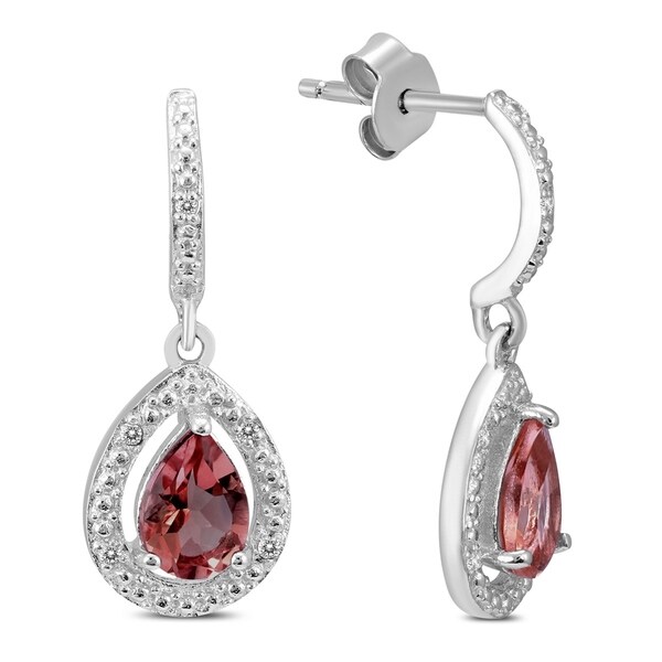 Garnet And Diamond Dangle Drop Earrings In 925 Sterling Silver Garnet And Diamond Dangle Drop Earrings In 925 Sterling Silver