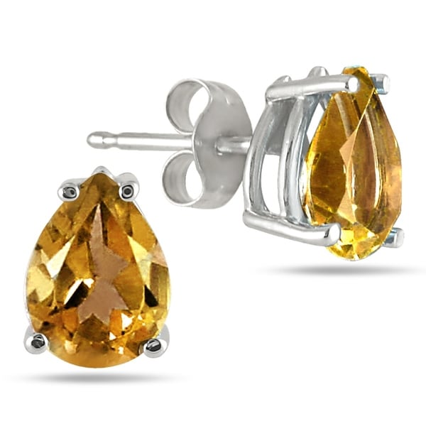 All Natural Genuine 5x3 Mm Pear Shape Citrine Earrings Set In All Natural Genuine 5x3 Mm Pear Shape Citrine Earrings Set In 14k White Gold