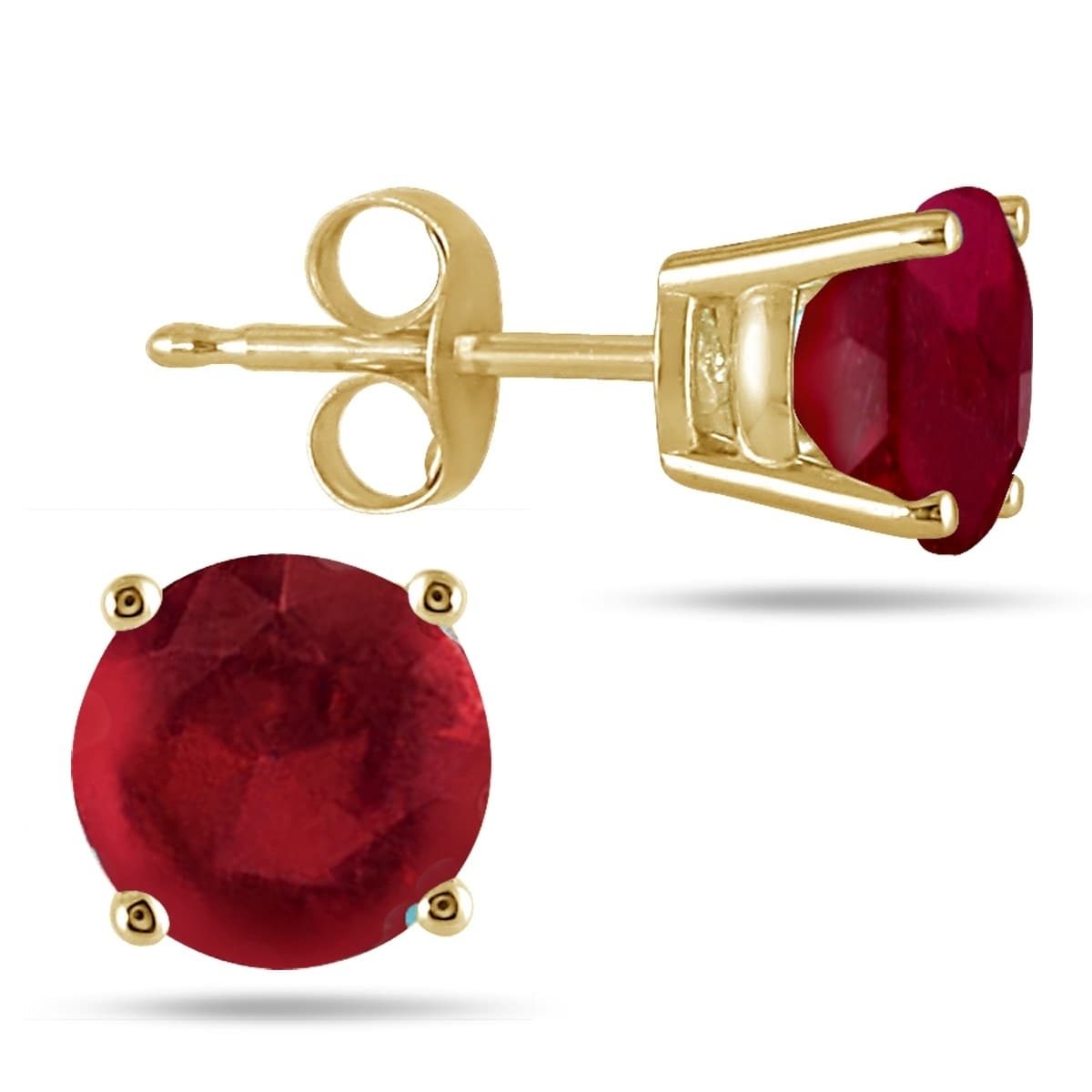 All Natural Genuine 5 Mm Round Ruby Earrings Set In 14k Yellow Gold All Natural Genuine 5 Mm Round Ruby Earrings Set In 14k Yellow Gold