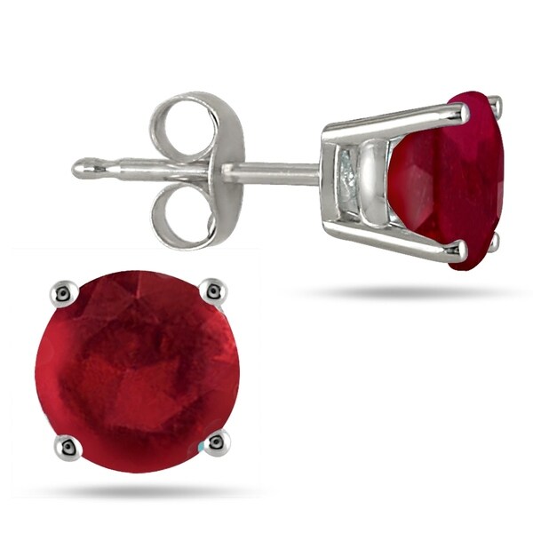 All Natural Genuine 4 Mm Round Ruby Earrings Set In 14k White All Natural Genuine 4 Mm Round Ruby Earrings Set In 14k White Gold