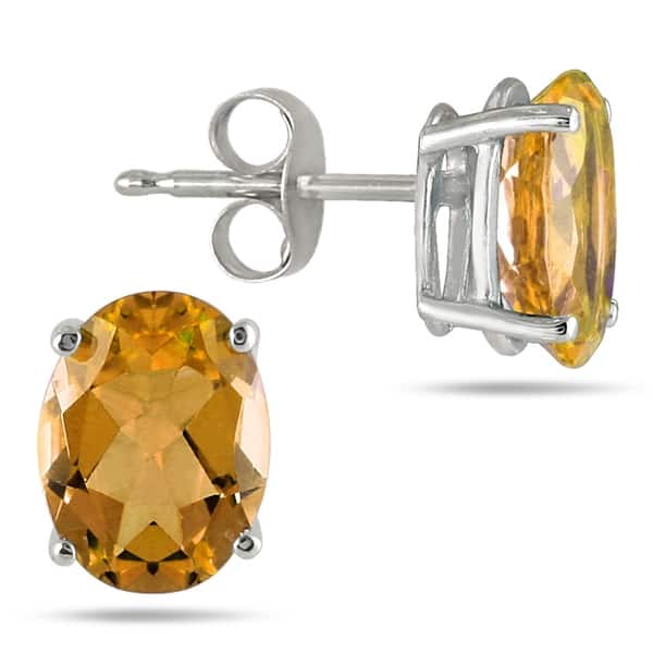 Gold Tone Over Sterling Silver Citrine 5X3MM Oval Stud Earrings 