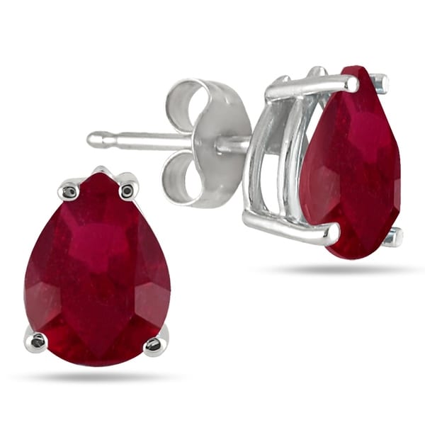 All Natural Genuine 7x5 Mm Pear Shape Ruby Earrings Set In 14k All Natural Genuine 7x5 Mm Pear Shape Ruby Earrings Set In 14k White Gold
