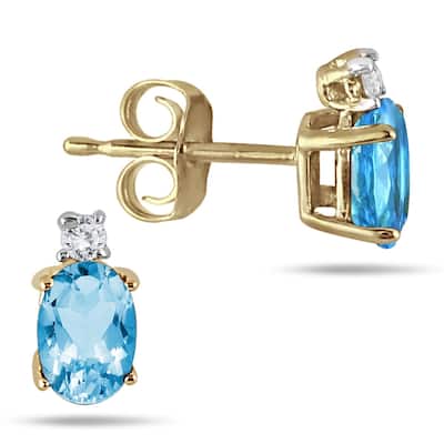 Marquee Oval Blue Topaz Drop and Diamond Earrings in 14K Yellow Gold