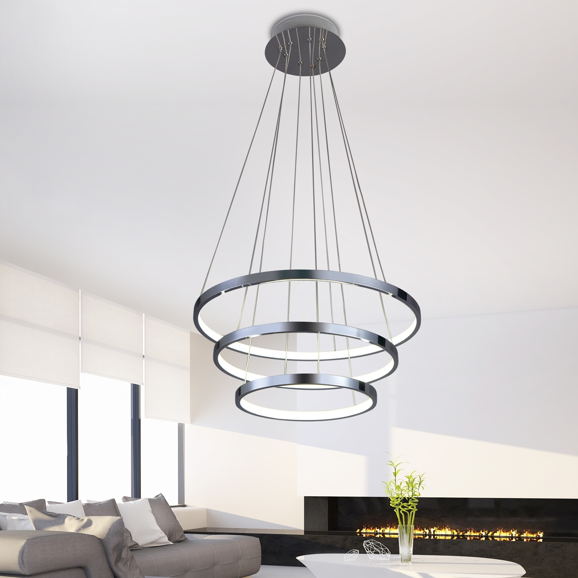Warehouse of Tiffany Finestra Chrome 3-Light LED Pendant with Clear Shade (Adjustable Height)