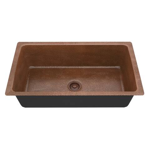 ANZZI Kaish Drop-In 31" Single Bowl Kitchen Sink-Hammered Copper - hammered antique copper - hammered antique copper