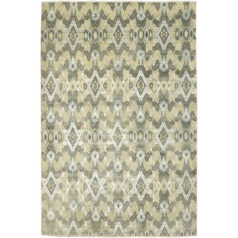 Oriental Ikat, One-of-a-Kind Hand-Knotted Area Rug - Green, 11' 9" x 18' 0" - Grey - 12 x 18