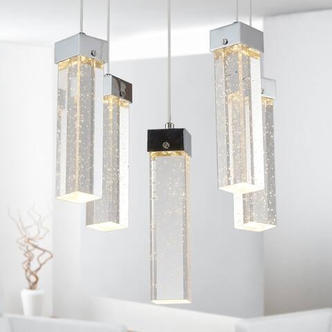 Paxton Grey 5-Light LED Pendant with Clear Shade (Adjustable Height)