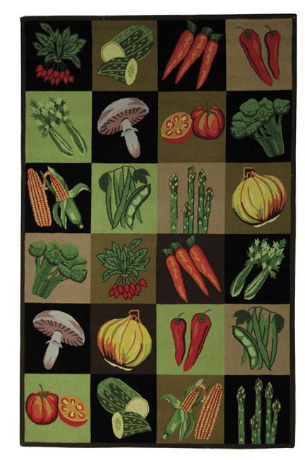 Handmade Vintage Vegetable Collage Wool Rug (53 X 83)