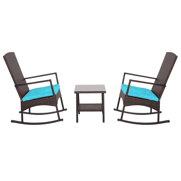 Refurbrished Patio Bistro Set 3 PCS Outdoor Rocking Chair Rattan