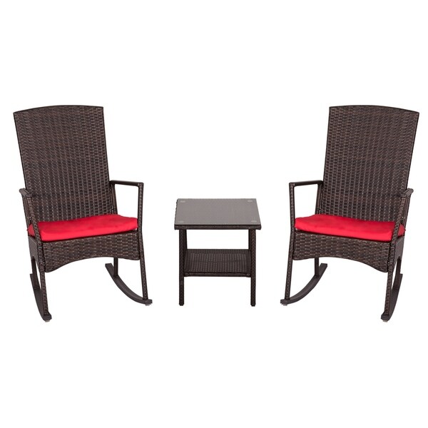 Kinbor 3 Piece Wicker Rocking Chair Bistro Set Patio Chat Kinbor 3 Piece Wicker Rocking Chair Bistro Set Patio Chat All Weather Outdoor Furniture