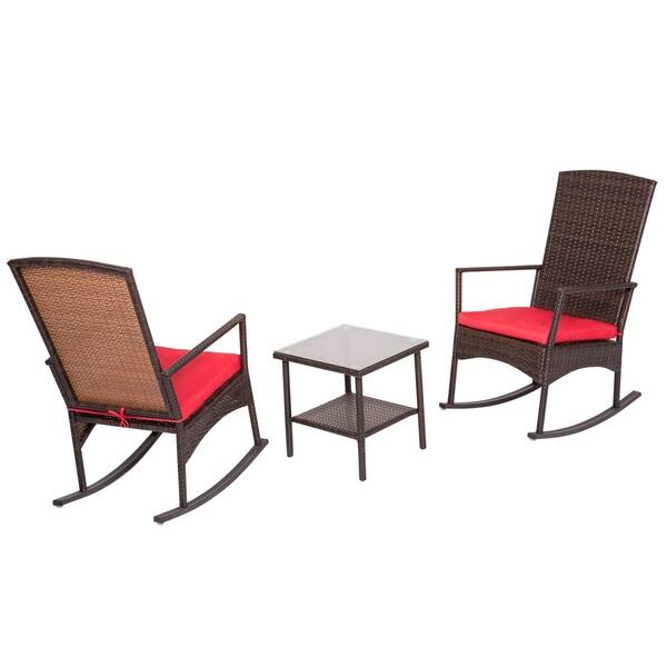 Kinbor 3 Piece Wicker Outdoor Conversation Set W Cushions Overstock 23033217 Red1