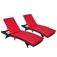 Kinbor 2-piece Outdoor Chaise Lounge Chair All-weather PE Rattan Wicker Chaise Lounge Chair Furniture w/Cushions