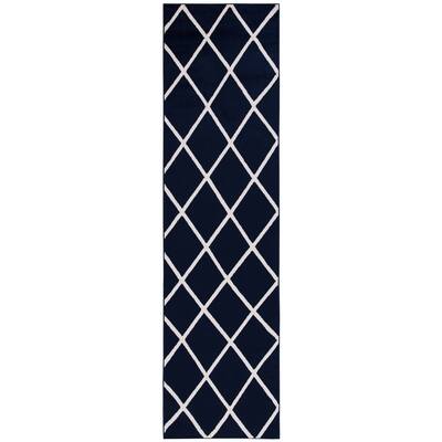 Jasmin Collection Moroccan Trellis Area Rug Navy / Ivory - 2'7" x 9'10"