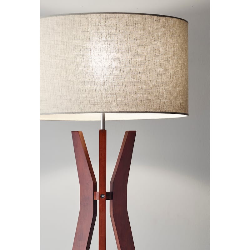 Adesso Bedford Solid Walnut Wood Tripod Shelf Floor Lamp