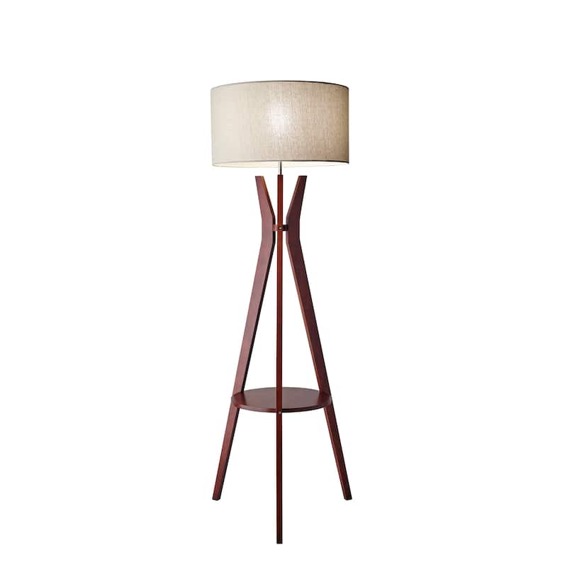 Adesso Bedford Solid Walnut Wood Tripod Shelf Floor Lamp