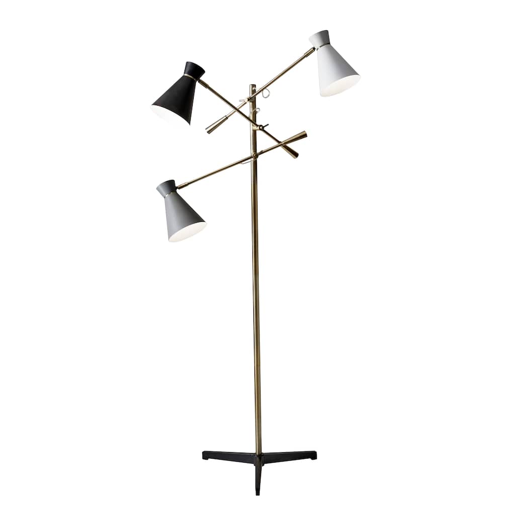 Adesso Lyle Black and Antique Brass 3-Arm Floor Lamp
