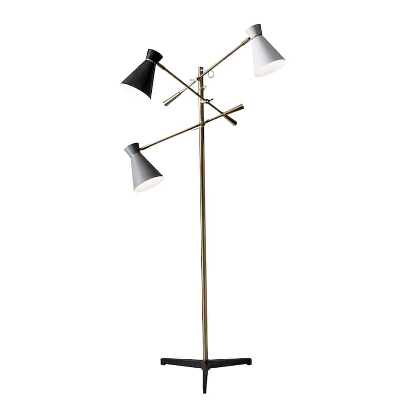 Adesso Lyle Black and Antique Brass 3-Arm Floor Lamp