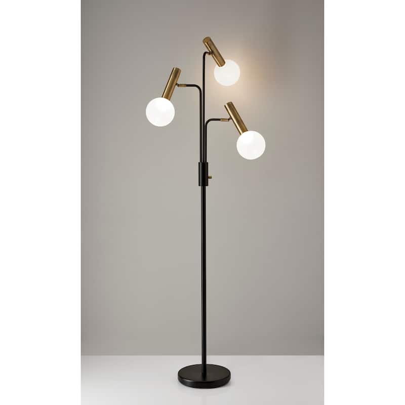 Adesso Sinclair Black and Antique Brass LED 3-Arm Floor Lamp